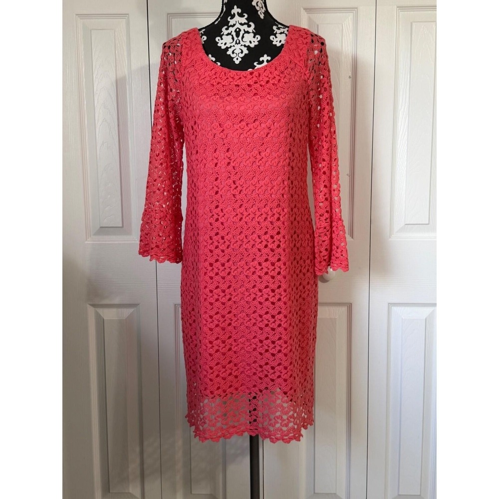 Rabbit Rabbit Rabbit Designs Pink Coral Crochet Lace Shift Dress Size 12 R1D795L